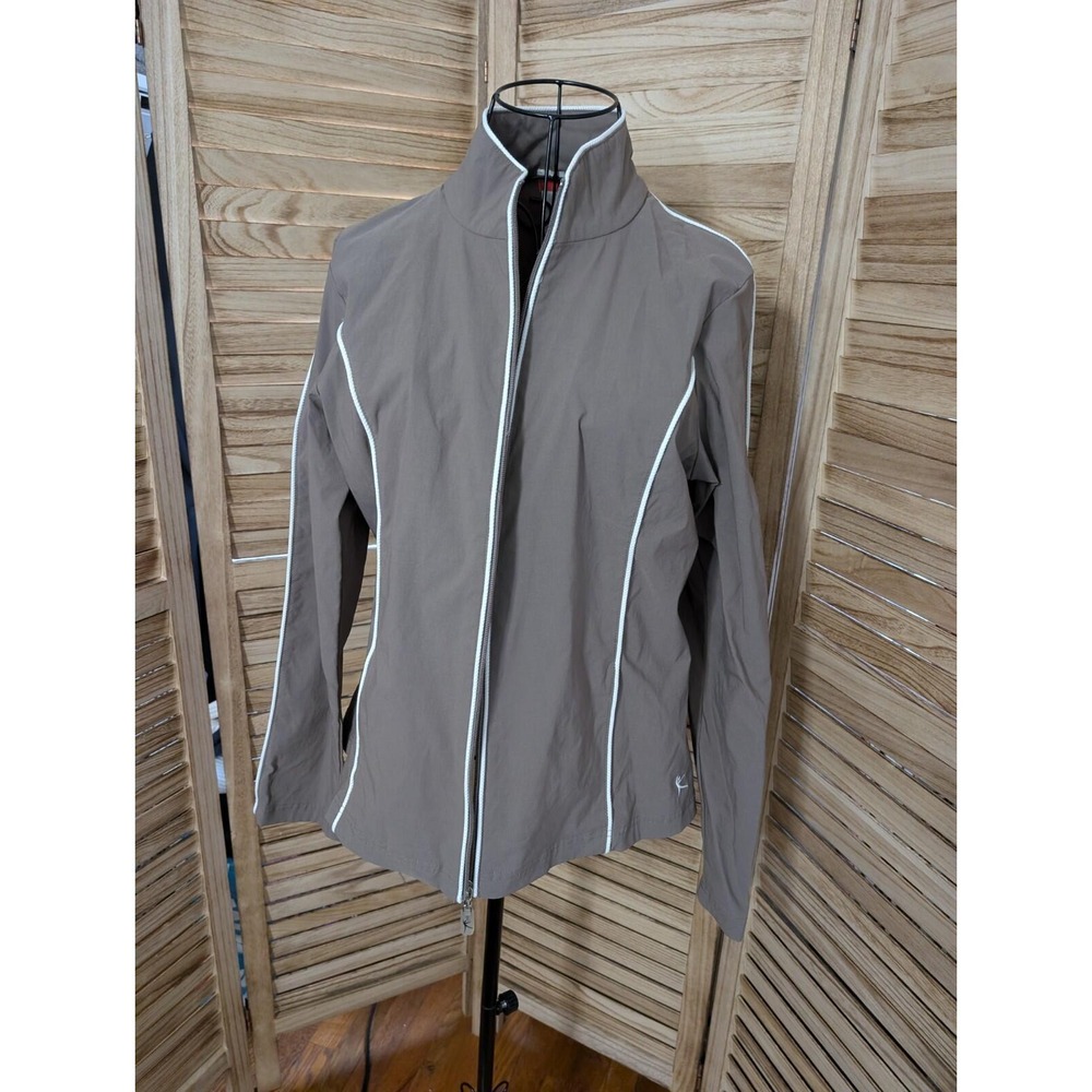 Danskin Now Activewear Ladies Jacket Zippered Pockets Taupe Medium 8-10